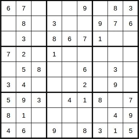 Sudoku-Beispiel vor Eintragen der Kandidaten